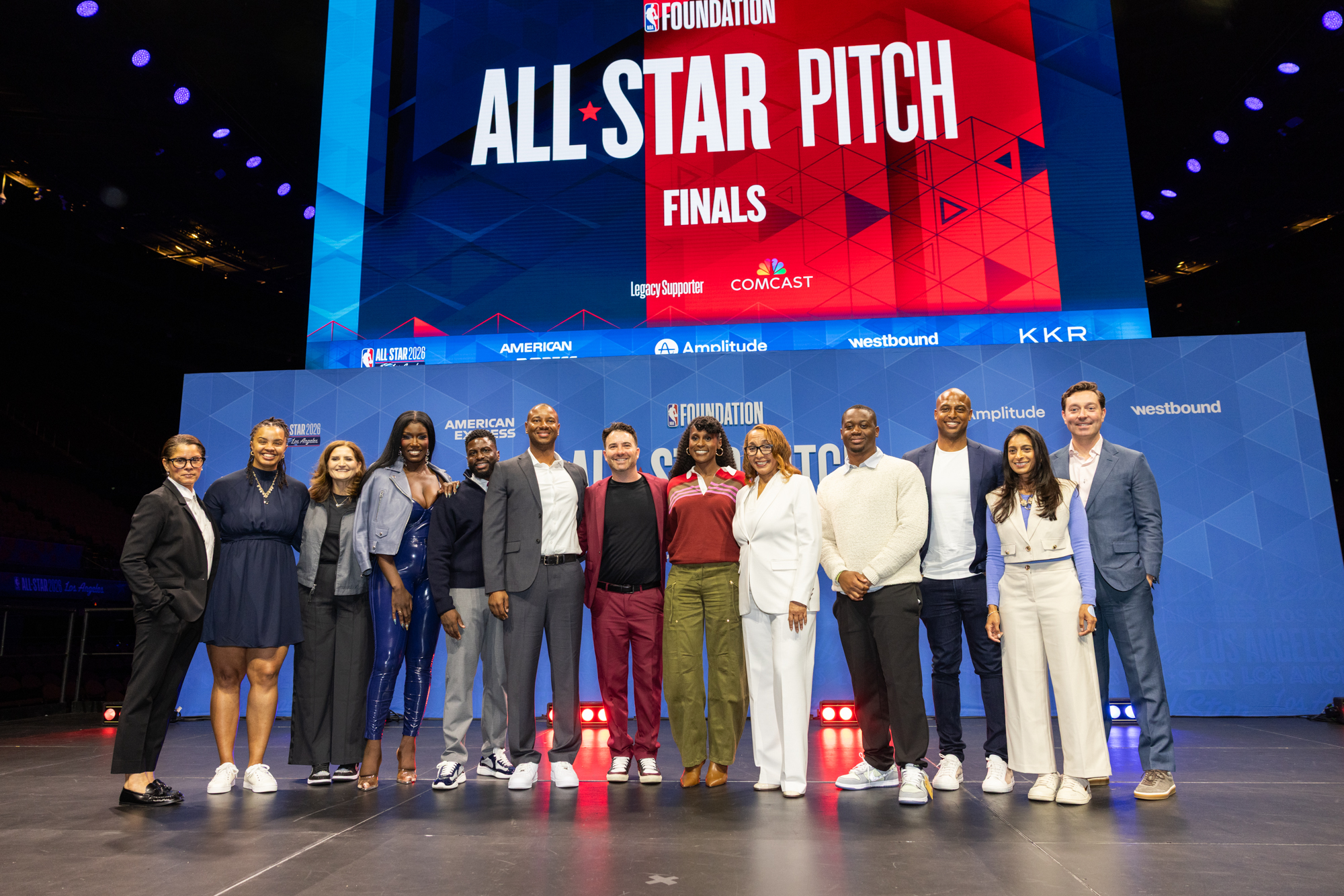 NBA Foundation All-Star Pitch Competition finalists on stage in Los Angeles.